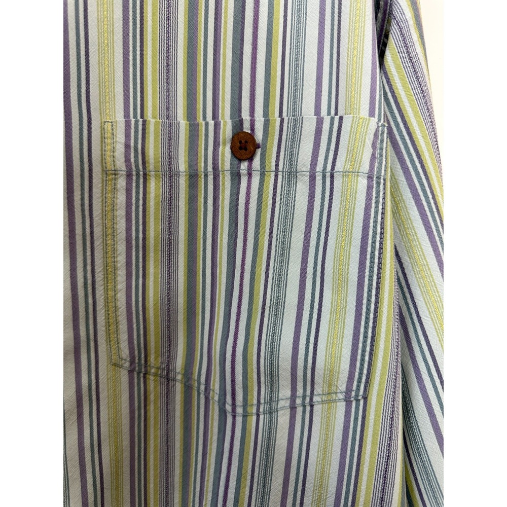 Tommy Bahama 100% Silk LS Striped Button Down Shirt Blue Mens Large Coastal Camp - Picture 5 of 13